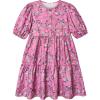 imageQuedoris Girls Casual Dress Printed and Solid Color Lantern Sleeve Loose Flowy Swing Shift Dress with ButtonPink Floral