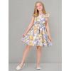 imageQuedoris Girls Ruffle Trim Dress Print and Solid Color Aline Swing Flared Belted Casual Party Dress with ZipperApricot Floral