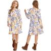 imageQuedoris Girls Ruffle Trim Dress Print and Solid Color Aline Swing Flared Belted Casual Party Dress with ZipperApricot Floral Fall