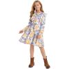 imageQuedoris Girls Ruffle Trim Dress Print and Solid Color Aline Swing Flared Belted Casual Party Dress with ZipperApricot Floral Fall