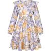 imageQuedoris Girls Ruffle Trim Dress Print and Solid Color Aline Swing Flared Belted Casual Party Dress with ZipperApricot Floral Fall