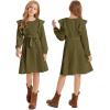 imageQuedoris Girls Ruffle Trim Dress Print and Solid Color Aline Swing Flared Belted Casual Party Dress with ZipperArmy Green Fall