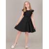 imageQuedoris Girls Ruffle Trim Dress Print and Solid Color Aline Swing Flared Belted Casual Party Dress with ZipperBlack