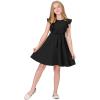imageQuedoris Girls Ruffle Trim Dress Print and Solid Color Aline Swing Flared Belted Casual Party Dress with ZipperBlack