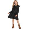 imageQuedoris Girls Ruffle Trim Dress Print and Solid Color Aline Swing Flared Belted Casual Party Dress with ZipperBlack Fall