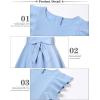 imageQuedoris Girls Ruffle Trim Dress Print and Solid Color Aline Swing Flared Belted Casual Party Dress with ZipperBlue