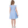 imageQuedoris Girls Ruffle Trim Dress Print and Solid Color Aline Swing Flared Belted Casual Party Dress with ZipperBlue