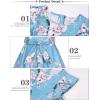 imageQuedoris Girls Ruffle Trim Dress Print and Solid Color Aline Swing Flared Belted Casual Party Dress with ZipperBlue Floral