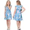imageQuedoris Girls Ruffle Trim Dress Print and Solid Color Aline Swing Flared Belted Casual Party Dress with ZipperBlue Floral