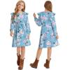 imageQuedoris Girls Ruffle Trim Dress Print and Solid Color Aline Swing Flared Belted Casual Party Dress with ZipperBlue Floral Fall