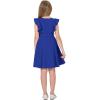 imageQuedoris Girls Ruffle Trim Dress Print and Solid Color Aline Swing Flared Belted Casual Party Dress with ZipperBright Blue