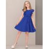 imageQuedoris Girls Ruffle Trim Dress Print and Solid Color Aline Swing Flared Belted Casual Party Dress with ZipperBright Blue