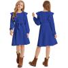 imageQuedoris Girls Ruffle Trim Dress Print and Solid Color Aline Swing Flared Belted Casual Party Dress with ZipperBright Blue Fall