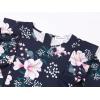 imageQuedoris Girls Ruffle Trim Dress Print and Solid Color Aline Swing Flared Belted Casual Party Dress with ZipperDark Blue Floral Fall