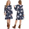 imageQuedoris Girls Ruffle Trim Dress Print and Solid Color Aline Swing Flared Belted Casual Party Dress with ZipperDark Blue Floral Fall