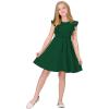 imageQuedoris Girls Ruffle Trim Dress Print and Solid Color Aline Swing Flared Belted Casual Party Dress with ZipperDark Green