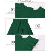 imageQuedoris Girls Ruffle Trim Dress Print and Solid Color Aline Swing Flared Belted Casual Party Dress with ZipperDark Green