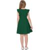 imageQuedoris Girls Ruffle Trim Dress Print and Solid Color Aline Swing Flared Belted Casual Party Dress with ZipperDark Green