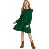 imageQuedoris Girls Ruffle Trim Dress Print and Solid Color Aline Swing Flared Belted Casual Party Dress with ZipperDark Green Fall