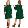 imageQuedoris Girls Ruffle Trim Dress Print and Solid Color Aline Swing Flared Belted Casual Party Dress with ZipperDark Green Fall