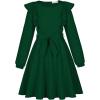 imageQuedoris Girls Ruffle Trim Dress Print and Solid Color Aline Swing Flared Belted Casual Party Dress with ZipperDark Green Fall