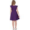 imageQuedoris Girls Ruffle Trim Dress Print and Solid Color Aline Swing Flared Belted Casual Party Dress with ZipperDark Purple