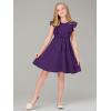 imageQuedoris Girls Ruffle Trim Dress Print and Solid Color Aline Swing Flared Belted Casual Party Dress with ZipperDark Purple