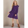 imageQuedoris Girls Ruffle Trim Dress Print and Solid Color Aline Swing Flared Belted Casual Party Dress with ZipperDark Purple Fall