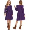 imageQuedoris Girls Ruffle Trim Dress Print and Solid Color Aline Swing Flared Belted Casual Party Dress with ZipperDark Purple Fall