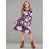 imageQuedoris Girls Ruffle Trim Dress Print and Solid Color Aline Swing Flared Belted Casual Party Dress with ZipperDeep Claret Floral Fall