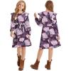 imageQuedoris Girls Ruffle Trim Dress Print and Solid Color Aline Swing Flared Belted Casual Party Dress with ZipperDeep Claret Floral Fall