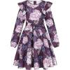imageQuedoris Girls Ruffle Trim Dress Print and Solid Color Aline Swing Flared Belted Casual Party Dress with ZipperDeep Claret Floral Fall