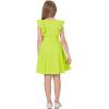 imageQuedoris Girls Ruffle Trim Dress Print and Solid Color Aline Swing Flared Belted Casual Party Dress with ZipperFluorescent Green