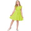 imageQuedoris Girls Ruffle Trim Dress Print and Solid Color Aline Swing Flared Belted Casual Party Dress with ZipperFluorescent Green