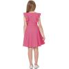imageQuedoris Girls Ruffle Trim Dress Print and Solid Color Aline Swing Flared Belted Casual Party Dress with ZipperFuchsia