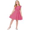 imageQuedoris Girls Ruffle Trim Dress Print and Solid Color Aline Swing Flared Belted Casual Party Dress with ZipperFuchsia