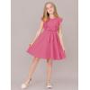 imageQuedoris Girls Ruffle Trim Dress Print and Solid Color Aline Swing Flared Belted Casual Party Dress with ZipperFuchsia