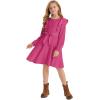 imageQuedoris Girls Ruffle Trim Dress Print and Solid Color Aline Swing Flared Belted Casual Party Dress with ZipperFuchsia Fall