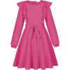 imageQuedoris Girls Ruffle Trim Dress Print and Solid Color Aline Swing Flared Belted Casual Party Dress with ZipperFuchsia Fall