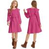 imageQuedoris Girls Ruffle Trim Dress Print and Solid Color Aline Swing Flared Belted Casual Party Dress with ZipperFuchsia Fall