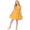 imageQuedoris Girls Ruffle Trim Dress Print and Solid Color Aline Swing Flared Belted Casual Party Dress with ZipperGinger