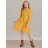 imageQuedoris Girls Ruffle Trim Dress Print and Solid Color Aline Swing Flared Belted Casual Party Dress with ZipperGinger Fall