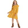 imageQuedoris Girls Ruffle Trim Dress Print and Solid Color Aline Swing Flared Belted Casual Party Dress with ZipperGinger Fall
