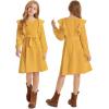 imageQuedoris Girls Ruffle Trim Dress Print and Solid Color Aline Swing Flared Belted Casual Party Dress with ZipperGinger Fall