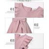 imageQuedoris Girls Ruffle Trim Dress Print and Solid Color Aline Swing Flared Belted Casual Party Dress with ZipperGrey Pink