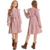 imageQuedoris Girls Ruffle Trim Dress Print and Solid Color Aline Swing Flared Belted Casual Party Dress with ZipperGrey Pink Fall