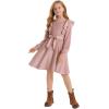 imageQuedoris Girls Ruffle Trim Dress Print and Solid Color Aline Swing Flared Belted Casual Party Dress with ZipperGrey Pink Fall