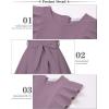imageQuedoris Girls Ruffle Trim Dress Print and Solid Color Aline Swing Flared Belted Casual Party Dress with ZipperGrey Purple