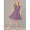 imageQuedoris Girls Ruffle Trim Dress Print and Solid Color Aline Swing Flared Belted Casual Party Dress with ZipperGrey Purple