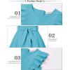 imageQuedoris Girls Ruffle Trim Dress Print and Solid Color Aline Swing Flared Belted Casual Party Dress with ZipperLake Blue